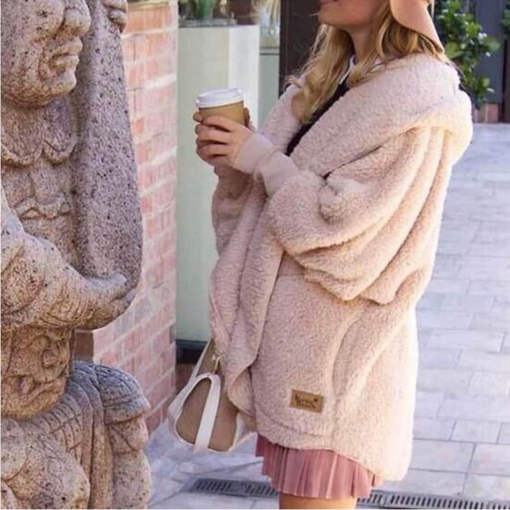Nordic Beach Cozy Sherpa Hooded Wrap Cardigan Blush Pink One Size Lounge Soft